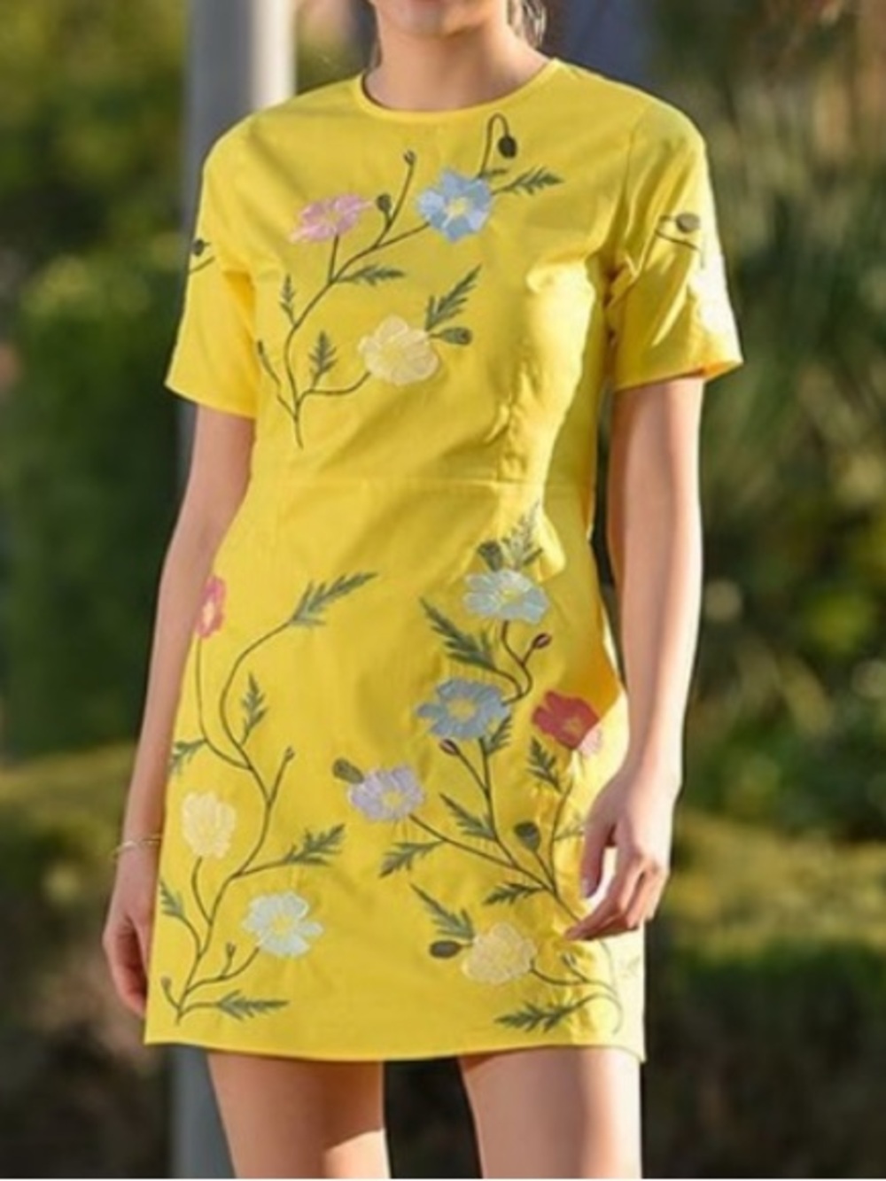 Fanm Mon Bright Yellow Floral Embroidered Dress NWT Size XL
